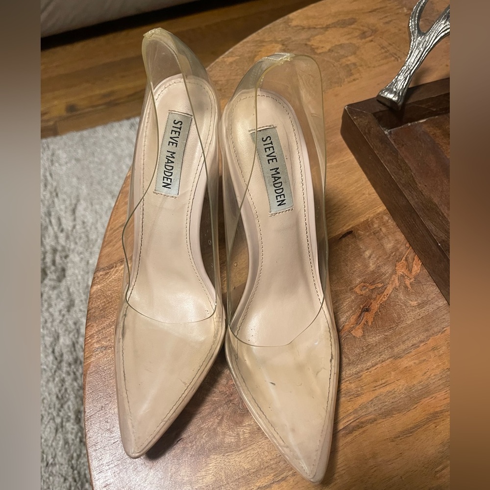 Steve Madden clear shoes.